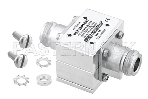 Type N F/F In/Out Coax RF Surge Protector, 125MHz - 1GHz, DC Block, 375W, 220uJ, 50kA, Blocking Cap and Gas Tube