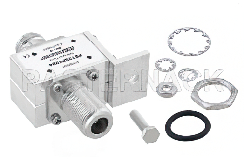 Type N F/F In/Out Bulkhead Coax RF Surge Protector, 10MHz - 1GHz, DC Block, 1.5kW, 3.5mJ, 20kA, Blocking Cap and Gas Tube