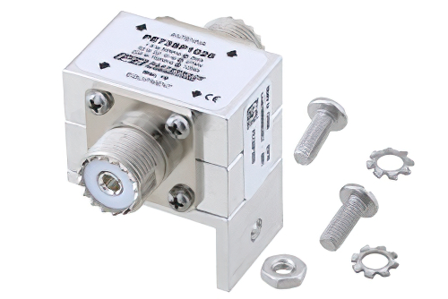 UHF F/F In/Out Coax RF Surge Protector, 1.5MHz - 700MHz, DC Block, 2kW, 10mJ, 50kA, Blocking Cap and Gas Tube