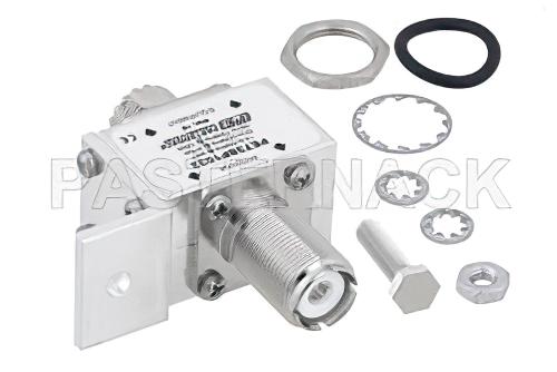 UHF F/F In/Out Bulkhead Coax RF Surge Protector, 1.5MHz - 700MHz, DC Block, 2kW, 10mJ, 50kA, Blocking Cap and Gas Tube