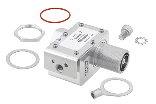 7/16 M/F In/Out Coax RF Surge Protector 100MHz - 512MHz DC Block 750W IP67 .5uJ 20kA Filter Low PIM -155 dBc Bracket Toward Body