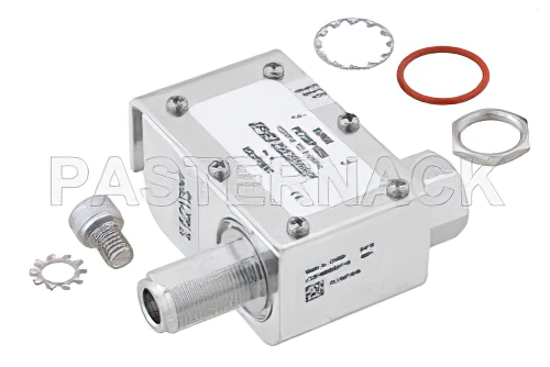 Type N M/F In/Out Coax RF Surge Protector, 100MHz - 512MHz, DC Block, 750W, IP67, 20kA, Filter, Bracket Toward Body