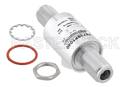 Type N F/F In/Out Bulkhead Coax RF Surge Protector, DC - 2.4GHz, DC Pass, 50W, IP67, 45mJ, 18kA, Gas Discharge Tube, BiDirect