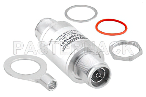 4.3-10 F/F In/Out Bulkhead Coax RF Surge Protector, 698MHz - 2.7GHz, DC Block, 500W, IP67, 40kA, Filter, Low PIM -173 dBc