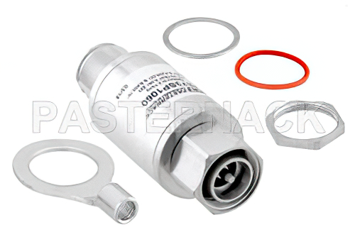 4.3-10 M/F In/Out Bulkhead Coax RF Surge Protector, 698MHz - 2.7GHz, DC Block, 500W, IP67, 40kA, Filter, Low PIM -173 dBc