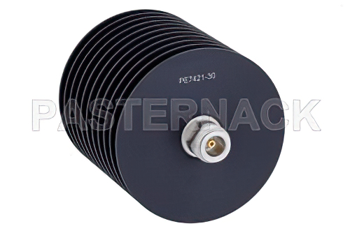 30 dB Fixed Attenuator, N Male to N Female Black Anodized Aluminum Heatsink Body Rated to 100 Watts Up to 4 GHz