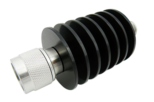 3 dB Fixed Attenuator, N Male to N Female Black Anodized Aluminum Heatsink Body Rated to 25 Watts Up to 18 GHz
