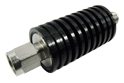 1 dB Fixed Attenuator, SMA Male to SMA Female Black Anodized Aluminum Heatsink Body Rated to 10 Watts Up to 6 GHz