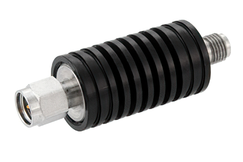 10 dB Fixed Attenuator, SMA Male to SMA Female Black Anodized Aluminum Heatsink Body Rated to 10 Watts Up to 6 GHz