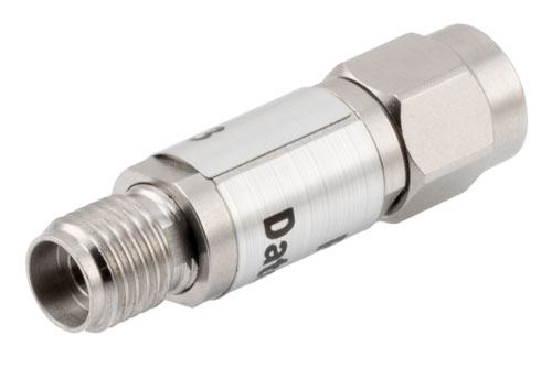 2 dB Fixed Attenuator, 2.92mm Male to 2.92mm Female Passivated Stainless Steel Body Rated to 0.5 Watts Up to 40 GHz