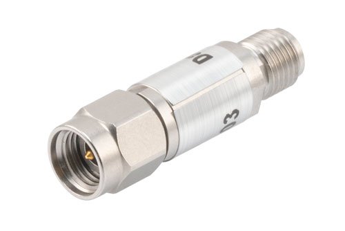 20 dB Fixed Attenuator, 2.92mm Male to 2.92mm Female Passivated Stainless Steel Body Rated to 0.5 Watts Up to 40 GHz