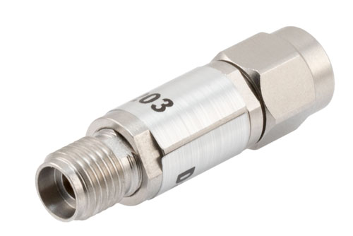 3 dB Fixed Attenuator, 2.92mm Male to 2.92mm Female Passivated Stainless Steel Body Rated to 0.5 Watts Up to 40 GHz