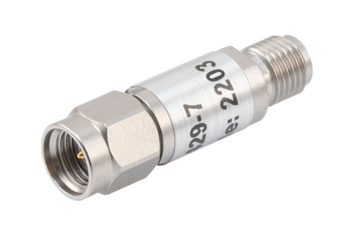 7 dB Fixed Attenuator, 2.92mm Male to 2.92mm Female Passivated Stainless Steel Body Rated to 0.5 Watts Up to 40 GHz