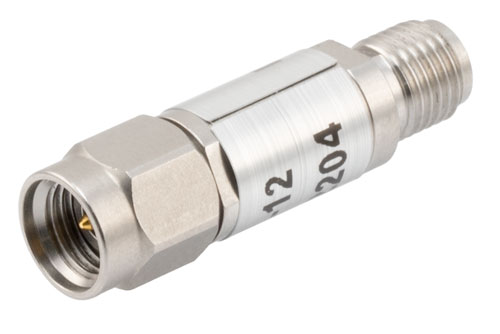 12 dB Fixed Attenuator, 2.92mm Male to 2.92mm Female Passivated Stainless Steel Body Rated to 2 Watts Up to 40 GHz