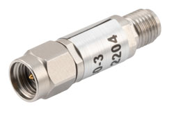 3 dB Fixed Attenuator, 2.92mm Male to 2.92mm Female Passivated Stainless Steel Body Rated to 2 Watts Up to 40 GHz