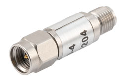 4 dB Fixed Attenuator, 2.92mm Male to 2.92mm Female Passivated Stainless Steel Body Rated to 2 Watts Up to 40 GHz