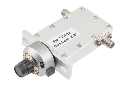 0 to 30 dB Variable Attenuator, SMA Female to SMA Female Rated to 5 Watts from 8 GHz to 12.4 GHz