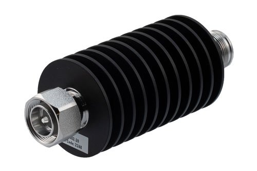 20 dB Fixed Attenuator, 4.3-10 Male to 4.3-10 Female Rated to 50 Watts Up to 6 GHz