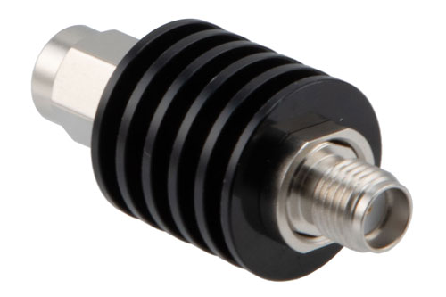 30 dB Fixed Attenuator, SMA Male to SMA Female Black Anodized Aluminum Body Rated to 5 Watts Up to 12.4 GHz