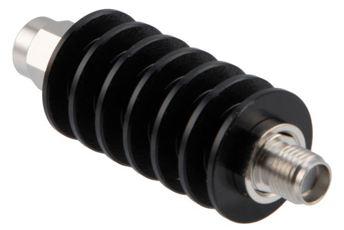 6 dB Fixed Attenuator, SMA Male to SMA Female Black Anodized Aluminum Body Rated to 10 Watts Up to 12.4 GHz