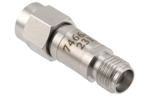 30 dB Fixed Attenuator, SMA Male to SMA Female Stainless Steel Body Rated to 2 Watts, DC to 12 GHz