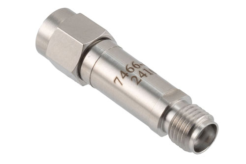 40 dB RF Fixed Attenuator 2W, DC to 12GHz, SMA Male to SMA Female, Stainless Steel