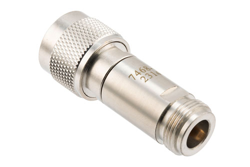 5 dB Fixed Attenuator, N Male to N Female Brass Body Rated to 2 Watts, DC to 12 GHz