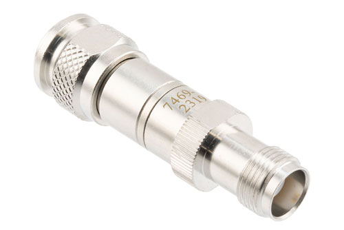 10 dB Fixed Attenuator, TNC Male to TNC Female Brass Body Rated to 2 Watts, DC to 12 GHz