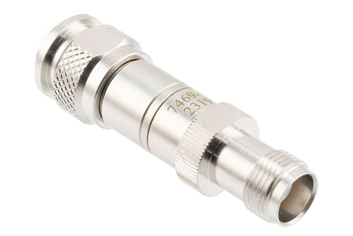 6 dB Fixed Attenuator, TNC Male to TNC Female Brass Body Rated to 2 Watts, DC to 12 GHz