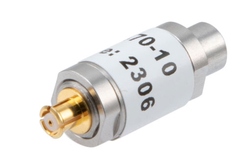 10 dB Fixed Attenuator SMP Male to SMP Female Stainless Steel Body Rated to 1 Watt Up to 18 GHz