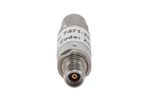 20 dB Fixed Attenuator, 3.5mm Male to 3.5mm Female Aluminum Body Rated to 2 Watts Up to 26.5 GHz