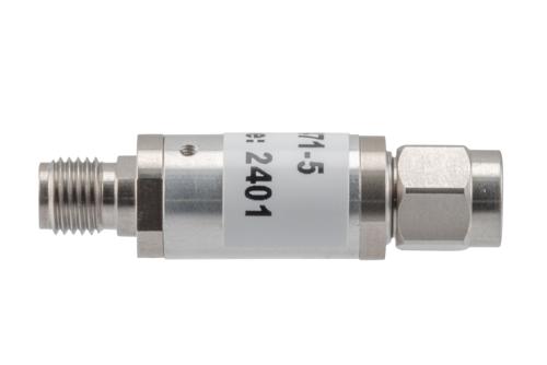 5 dB Fixed Attenuator, 3.5mm Male to 3.5mm Female Aluminum Body Rated to 2 Watts Up to 26.5 GHz