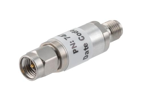 7 dB Fixed Attenuator, 3.5mm Male to 3.5mm Female Aluminum Body Rated to 2 Watts Up to 26.5 GHz