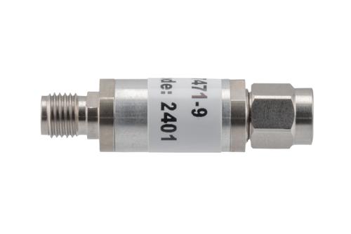 9 dB Fixed Attenuator, 3.5mm Male to 3.5mm Female Aluminum Body Rated to 2 Watts Up to 26.5 GHz