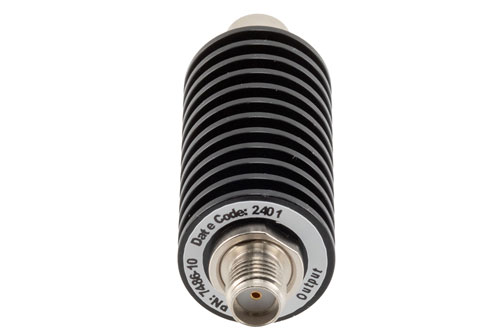 10 dB Fixed Attenuator, SMA Male to SMA Female Black Anodized Aluminum Body Rated to 20 Watts Up to 26.5 GHz