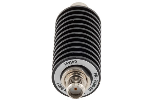 20 dB Fixed Attenuator, SMA Male to SMA Female Black Anodized Aluminum Body Rated to 20 Watts Up to 26.5 GHz