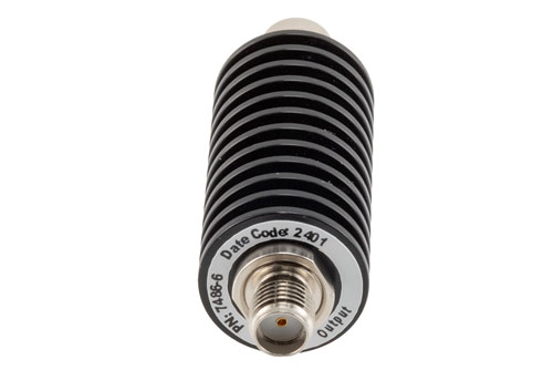 6 dB Fixed Attenuator, SMA Male to SMA Female Black Anodized Aluminum Body Rated to 20 Watts Up to 26.5 GHz