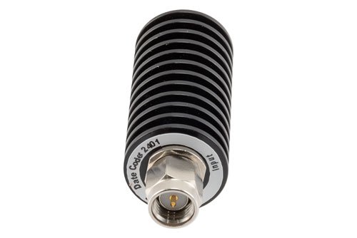 6 dB Fixed Attenuator, SMA Male to SMA Female Black Anodized Aluminum Body Rated to 20 Watts Up to 26.5 GHz