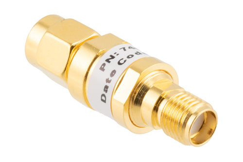 1 dB Fixed Attenuator, SMA Male to SMA Female Brass Gold Body Rated to 2 Watts Up to 26.5 GHz