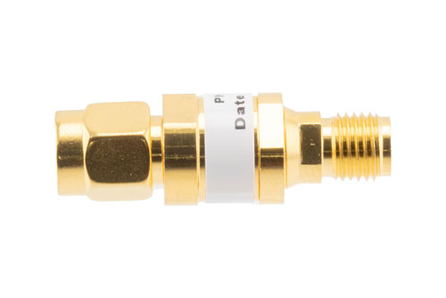 20 dB Fixed Attenuator, SMA Male to SMA Female Brass Gold Body Rated to 2 Watts Up to 26.5 GHz