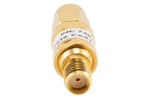 20 dB Fixed Attenuator, SMA Male to SMA Female Brass Gold Body Rated to 2 Watts Up to 26.5 GHz