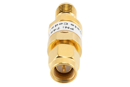 2 dB Fixed Attenuator, SMA Male to SMA Female Brass Gold Body Rated to 2 Watts Up to 26.5 GHz
