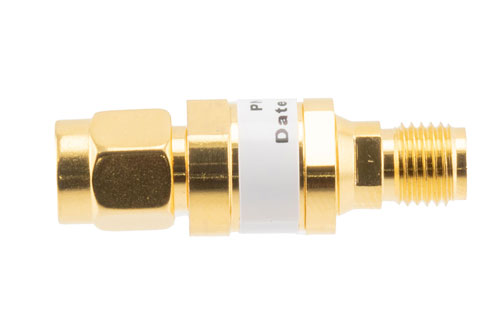 30 dB Fixed Attenuator, SMA Male to SMA Female Brass Gold Body Rated to 2 Watts Up to 26.5 GHz
