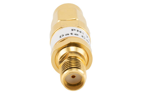 30 dB Fixed Attenuator, SMA Male to SMA Female Brass Gold Body Rated to 2 Watts Up to 26.5 GHz
