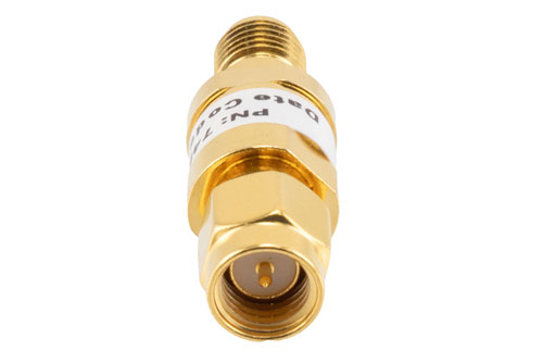 3 dB Fixed Attenuator, SMA Male to SMA Female Brass Gold Body Rated to 2 Watts Up to 26.5 GHz