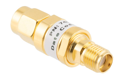4 dB Fixed Attenuator, SMA Male to SMA Female Brass Gold Body Rated to 2 Watts Up to 26.5 GHz