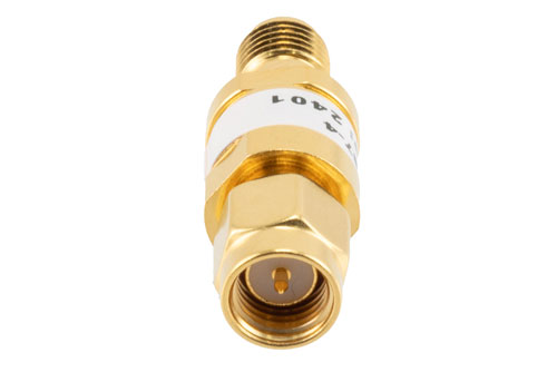 4 dB Fixed Attenuator, SMA Male to SMA Female Brass Gold Body Rated to 2 Watts Up to 26.5 GHz