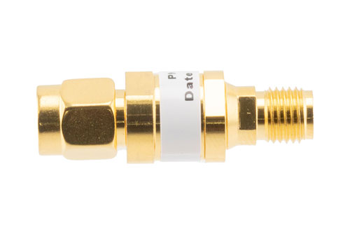 5 dB Fixed Attenuator, SMA Male to SMA Female Brass Gold Body Rated to 2 Watts Up to 26.5 GHz