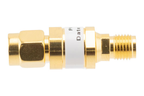 6 dB Fixed Attenuator, SMA Male to SMA Female Brass Gold Body Rated to 2 Watts Up to 26.5 GHz