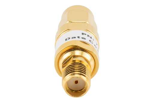 7 dB Fixed Attenuator, SMA Male to SMA Female Brass Gold Body Rated to 2 Watts Up to 26.5 GHz
